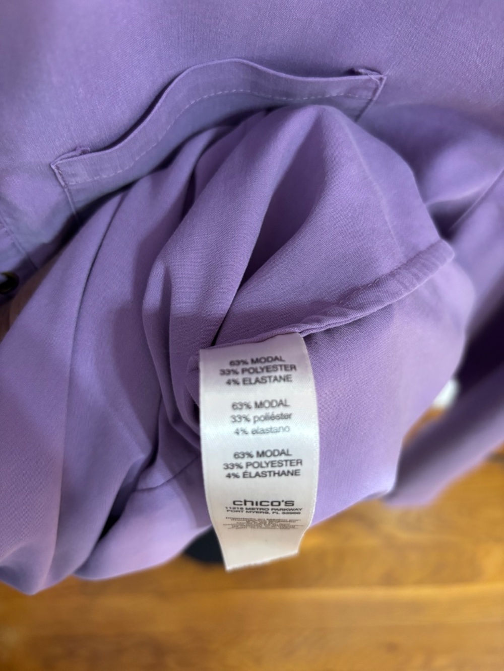 CHICO'S Lavender Lace Up Blouse Soft Stretch Material Long Sleeve Top Size 0 - Picture 5 of 8